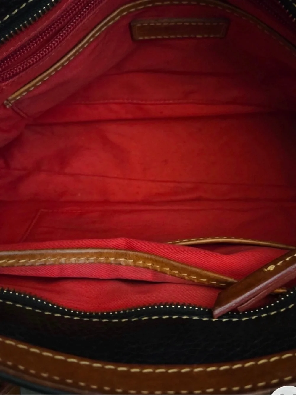 Dooney & Bourke Black Pebbled Leather Tote with Brown Trim